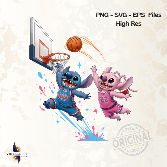 Cute Stitch  Basketball PNG, Cartoon Basketball Player Sublimation, Retro Sports Mascot PNG, Basketball Shirt Design
