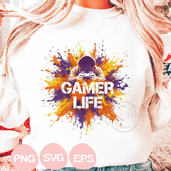 Gamer Life PNG SVG EPS, Color Splash Gamer Shirt Design, Video Game Art Graphic, Gamer Gift Tee, Vibrant Gaming Clipart