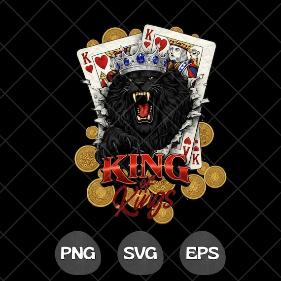 King of Kings Shirt PNG SVG, Lion King Playing Cards Design, Royal Gambling T-Shirt Graphic, Poker King Sublimation