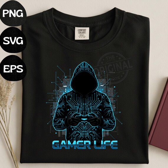 Futuristic Gamer Life Shirt Design PNG SVG EPS, Tech Gamer Circuit Hoodie Art, Video Game Controller Illustration, Gaming Gift for Him