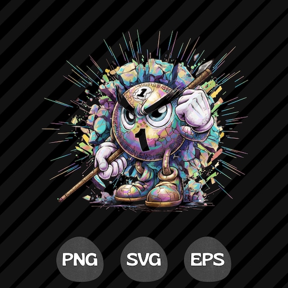 Angry 1 Ball Pool Billiards Cartoon Graphic (PNG SVG EPS)