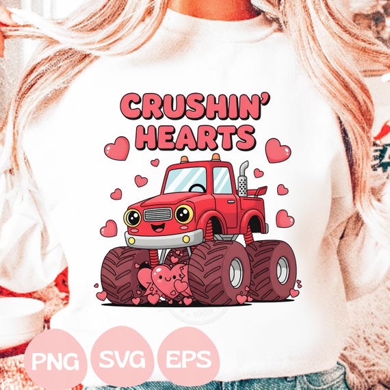 Girl Valentine Truck PNG, Crushin Hearts Toddler Shirt Graphic, Retro Distressed Girls Sublimation File, XOXO Love VDay, Valentine Bow Png