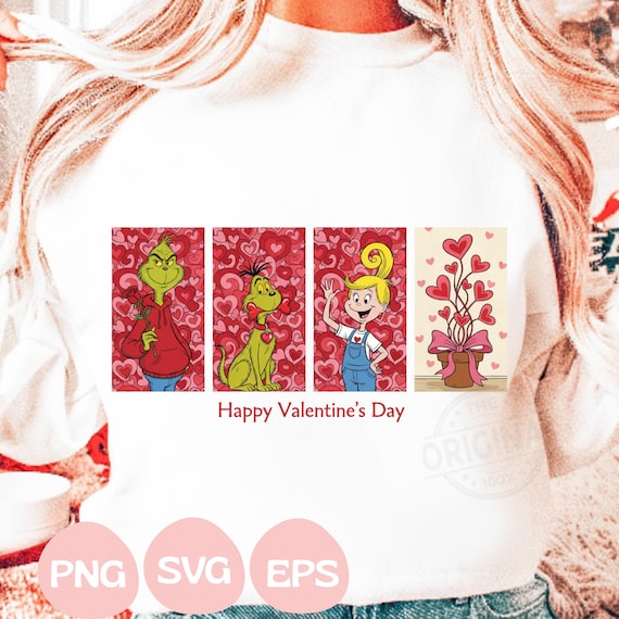 Retro Grinch Valentine PNG, Happy Valentine's Day Png, Funny Character Valentine PNG, Vintage Grinch Valentine Png, Brushstroke Valentine