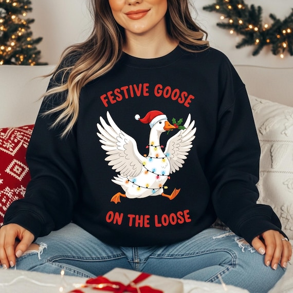 Festive Goose on the Loose PNG, Funny Christmas Goose Shirt PNG, Gingerbread Goose, , Santa Goose, Holiday Shirt Png, Merry Christmas PNG