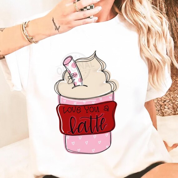 Love You A Latte Valentine PNG Funny Coffee Lover Png Sassy Iced Coffee Png Retro Checker Png Preppy Trendy womens shirt design
