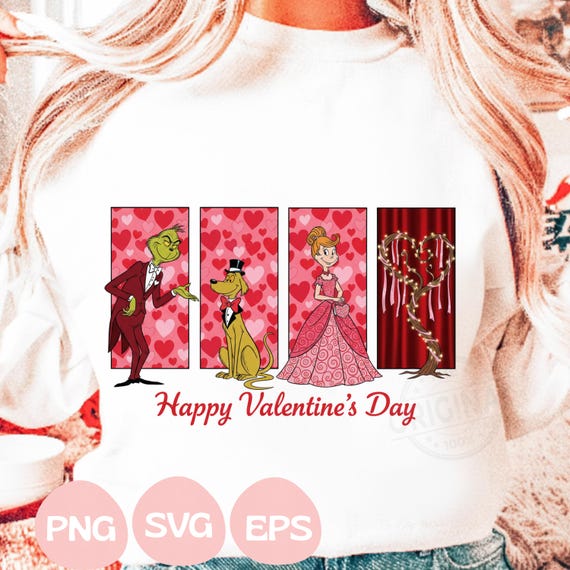 Retro Grinch Valentine PNG SVG, Happy Valentine's Day Png, PNG, Vintage Grinch Valentine Png, Brushstroke Valentine, Valentine Bow Png