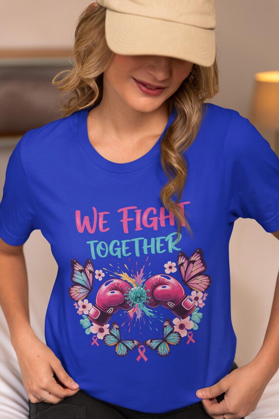 We Fight Together T-Shirt, Ovarian Cancer  PNG, Boxing Gloves & Butterflies, Cancer Awareness Sublimation, Digital Download