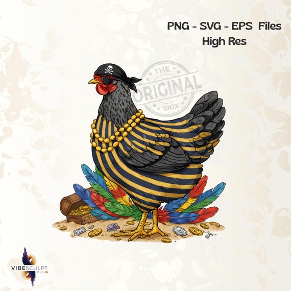 Pirate Chicken PNG, Funny Chicken Sublimation Design, Colorful Feather Hen PNG, Chicken Lover Gift, Farm Humor Shirt PNG
