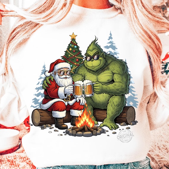 Retro Santa and Grinch Christmas PNG, Funny Merry Squatchmas PNG, Sasquatch Holiday Friends PNG, Trendy Christmas Crew Png, Holiday Design