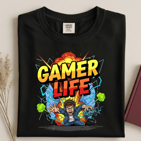 Gaming T Shirt PNG, Gamer Life Neon Graffiti Design, Hoodie Controller Art