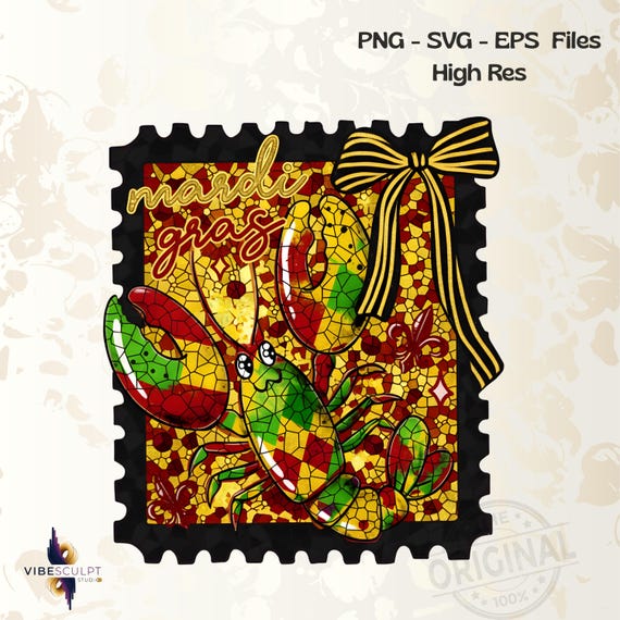 Preppy Mardi Gras Stamp Design PNG SVG, Coquette Bow Crawfish Carnival Artwork for Shirts, Mardi Gras 2026