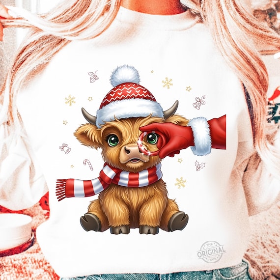 Western Country Christmas Cow PNG, Highland Cow and Santa PNG, Holly Jolly Png, Funny Holiday Png, Vintage Bond Hand Christmas Design