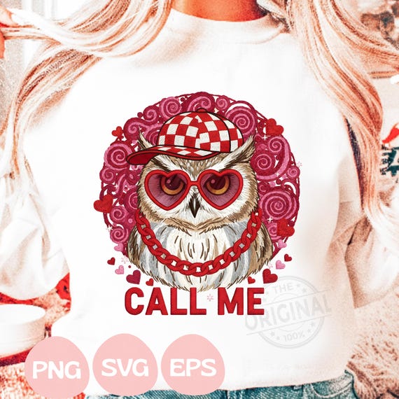 Faux Yarn Crochet Girls Valentines png, Girl Owl Hunting Design, girls Valentines png, Call Me png, Toddler Valentines, Png for Girls