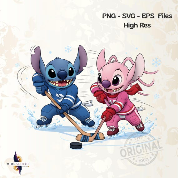 Cute  Stitch Hockey PNG, Retro Stitch PNG, Cartoon Ice Hockey Player Sublimation, Retro Sports Mascot PNG, Hockey Shirt Design, Download