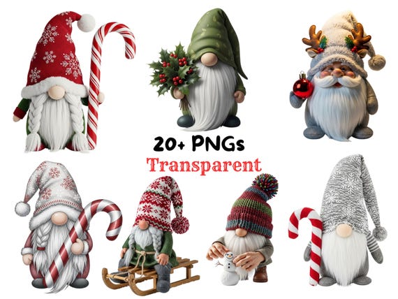 Christmas Gnome clipart bundle, Christmas clipart, Winter gnome png graphics, Christmas sublimation, Transparent background