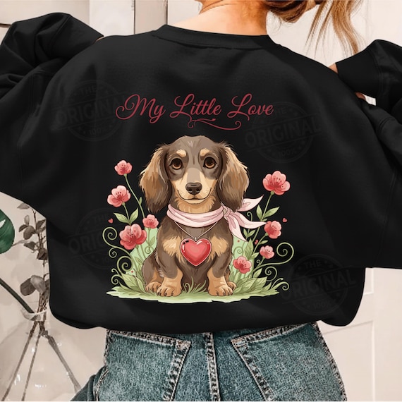 Faux Embroidery Dachshund Valentine PNG, Retro Dog Mom Shirts, Preppy Coquette Puppy Love Graphic, Latch Hook Style, Valentine Bow Png