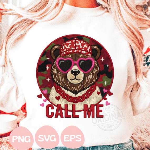 Faux Yarn Crochet Girl Valentines png, Girl Bear Hunting Design, Kid Valentines png, Call Me png, Toddler Valentines, Png for Girls