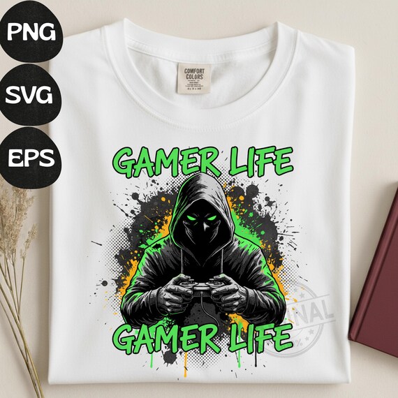 Gamer Life Dark Hoodie Design PNG SVG EPS, Hardcore Gamer Shirt Graphic, Video Game Controller Art, Gaming Gift for Him, Gamer Streetwear