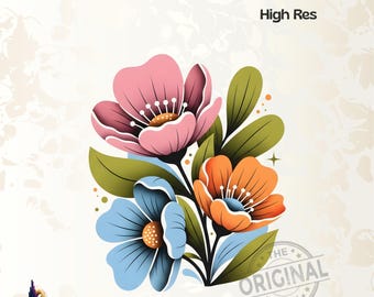 Floral Cottagecore PNG, Boho Flowers PNG, Vintage Floral PNG, Retro Wildflower Bouquet Sublimation Design, Trendy PNG Design, Boho PNG