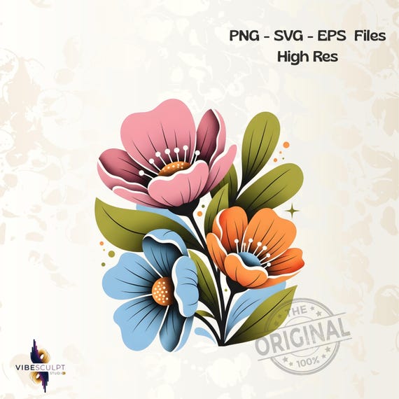 Floral Cottagecore PNG, Boho Flowers Png,  Vintage Floral PNG, Retro Wildflower Bouquet Sublimation Design, Trendy Png Design, Boho Png