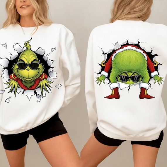 Funny Grinch Front and Back PNG, Realistic Grinch Art Png, Retro Christmas Grinch Clipart, Grinch png, Festive Christmas PNG DTF Xmas