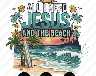 Jesus and The Beach PNG SVG EPS: Faith Christian Summer Design (Digital Download)