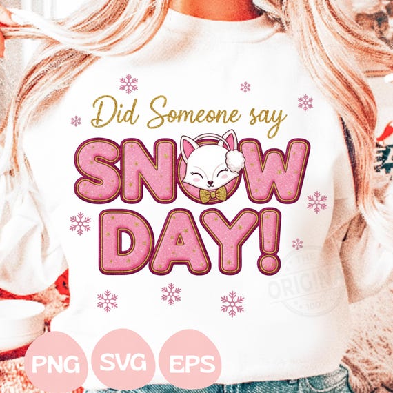 Snow Day PNG SVG,  Pink Snowflake with Cat, Holiday Snow Day Design, Winter Teacher Quote PNG, embroidery png, Cozy Winter Sublimation