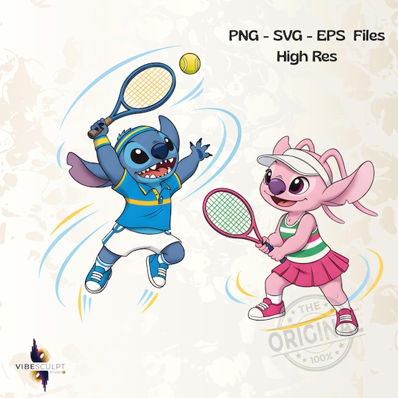 Cute Stitch  Tennis PNG, Retro Stitch PNG, Cartoon Tennis Player Sublimation, Sport Mascot PNG, Retro Tennis Shirt Design,  Digital Download