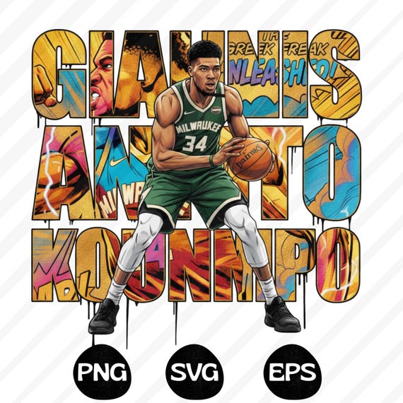 Basketball PNG SVG Shirt Design: Giannis Antetokounmpo Comic T-Shirt Sublimation, DTF Transfer (Digital Download)