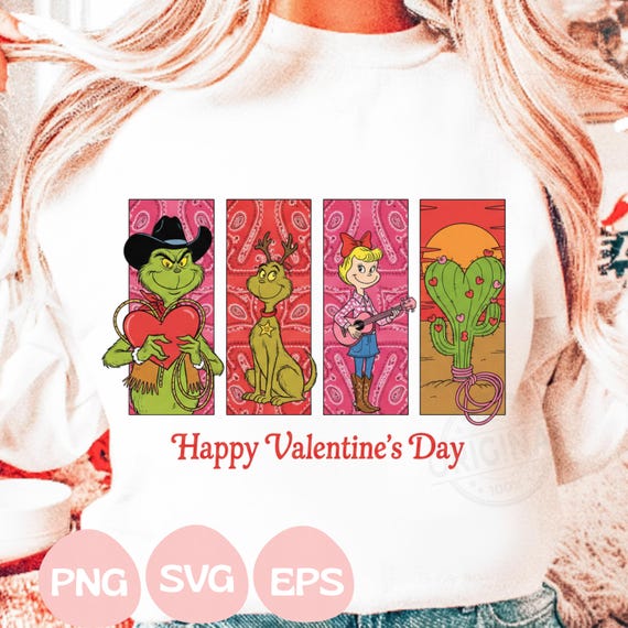 Retro Funny Grinch Valentine PNG,  Happy Valentine's Day Png, Funny Character Valentine PNG, Vintage Grinch Valentine Png, Valentine Bow Png