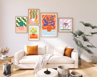 Funky Maximalist Plant Wall Art – 15 Digital Prints | Bright Patterned Botanical Decor | Colorful Printable Plant Posters