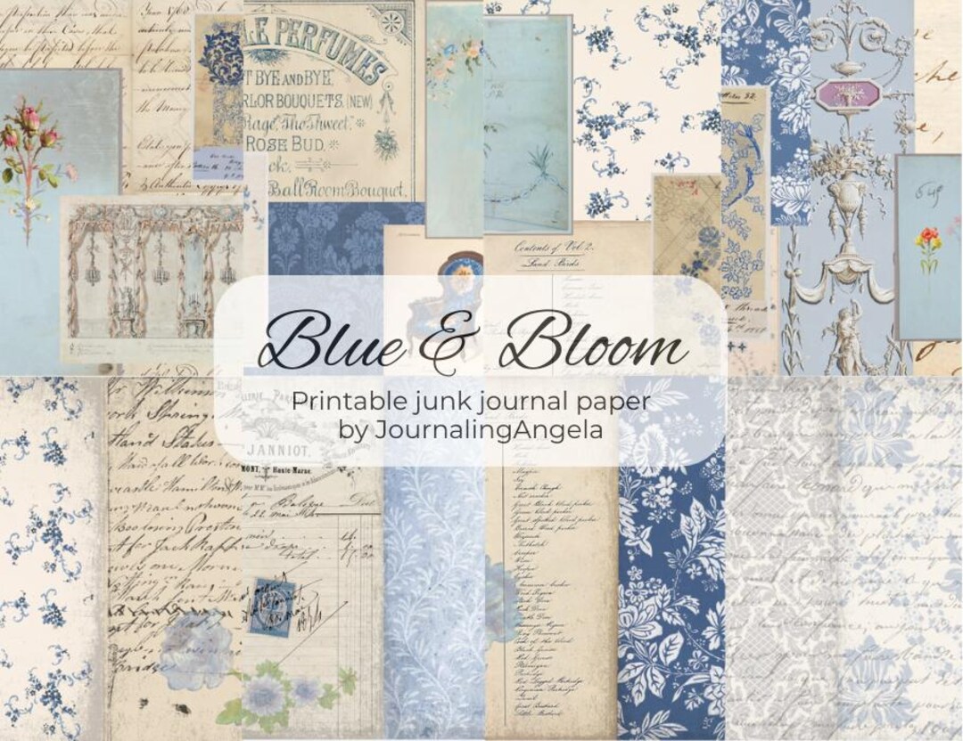 Blue Floral Junk Journal Kit: Vintage Ephemera (digital Download, 8 ...