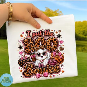I Put The Boo In Boojee PNG- fall sweatshirt, fall png, best seller,  Ghost Leopard Bow PNG | Cute Spooky Sublimation Design