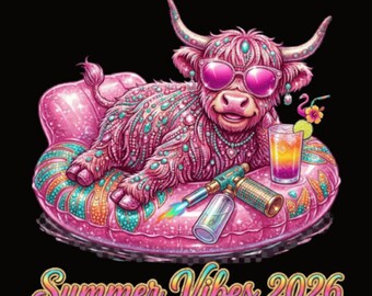 VIRAL Beach highland cow png – rhinestone png, Tropical Summer Cowgirl Sublimation Design, Cute Coastal Shirt Graphic
