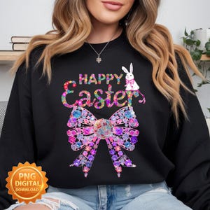Happy Easter PNG, Easter Bunny Shirt Design, Bow Easter Design, Cute Easter Shirt PNG, Instant Download- coquette en strass scintillant png