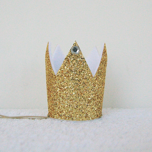 30% Off / Birthday Crown, Gold Glitter, Felt Crown Headband mini, Swarovski Crystals, Photography Prop