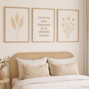 Conjunto de 3 pôsteres boêmios – Pampas, flores e citação – tons bege e pastel – pôsteres imprimíveis A3/A4