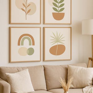 Conjunto de 4 pôsteres boêmios para impressão – Estilo floral, minimalista e pastel – Download A3 e A4
