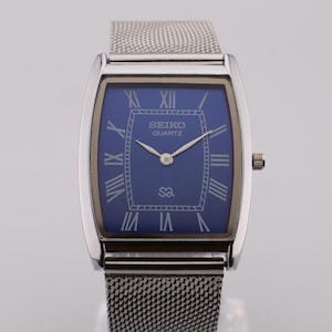 Vintage Seiko Tank Watch: Blue Dial, Stainless Steel Bracelet