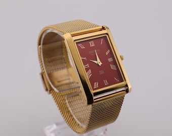 SEIKO セイコー ソシエ タンク 2320-678A クォーツ 腕時計 Vintage Seiko Gold Plated 2320 678A Red Dial Lady Quartz Watch