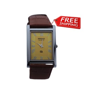 Modern Classic Style Yellow  Seiko Slim Vintage Quartz Men&#39;s Wrist Watch