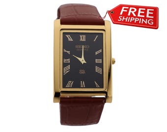 Rare Dress Style Seiko Slim Vintage Quartz Men's  Wrist Watch Black Dial