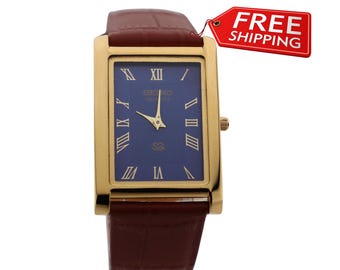 Rare Dress Style Seiko Slim Vintage Quartz Herren Armbanduhr Blau Zifferblatt