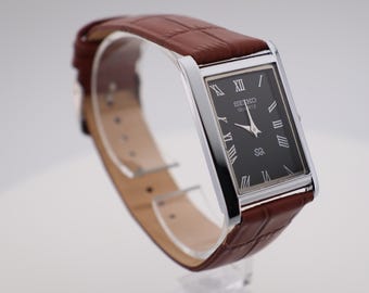 Modern Classic Style Black Dial Seiko Slim Vintage Quartz Men's Wrist Watch