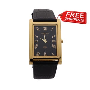 Dress Style Seiko Slim Vintage Quartz Men's Leather Wrist Watch
