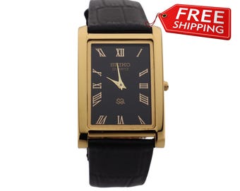 Dress Style Seiko Slim Vintage Quartz Men's Leather Wrist Watch