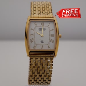 The gentleman’s choice Seiko Slim Vintage Barrel Tank  Quartz Men's  Wrist Watch White Dial - Gold Case