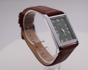 モダンクラシックスタイル グリーン セイコー スリム ヴィンテージ クォーツ メンズ腕時計