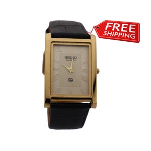 Pristine Seiko Slim Vintage Quartz Men&#39;s  Wrist Watch With New Black Leather Strap