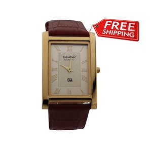 Rare Dress Style Seiko Slim Vintage Quartz Men&#39;s  Wrist Watch Gold Dial